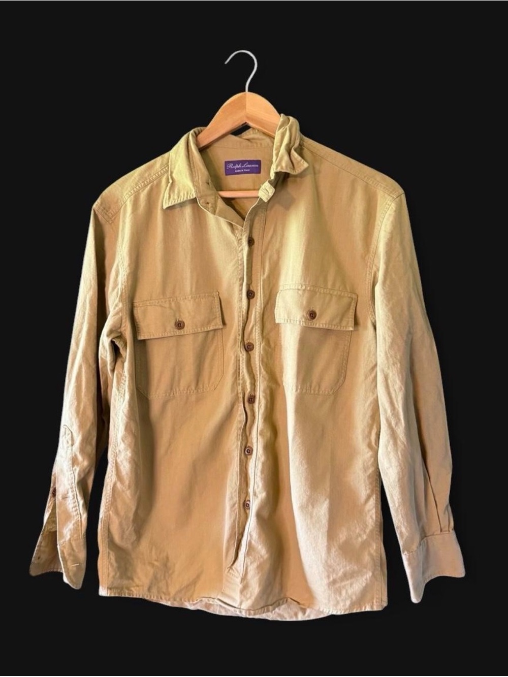 Ralph Lauren Purple Label Khaki Button-Front Utility Shirt Jacket
